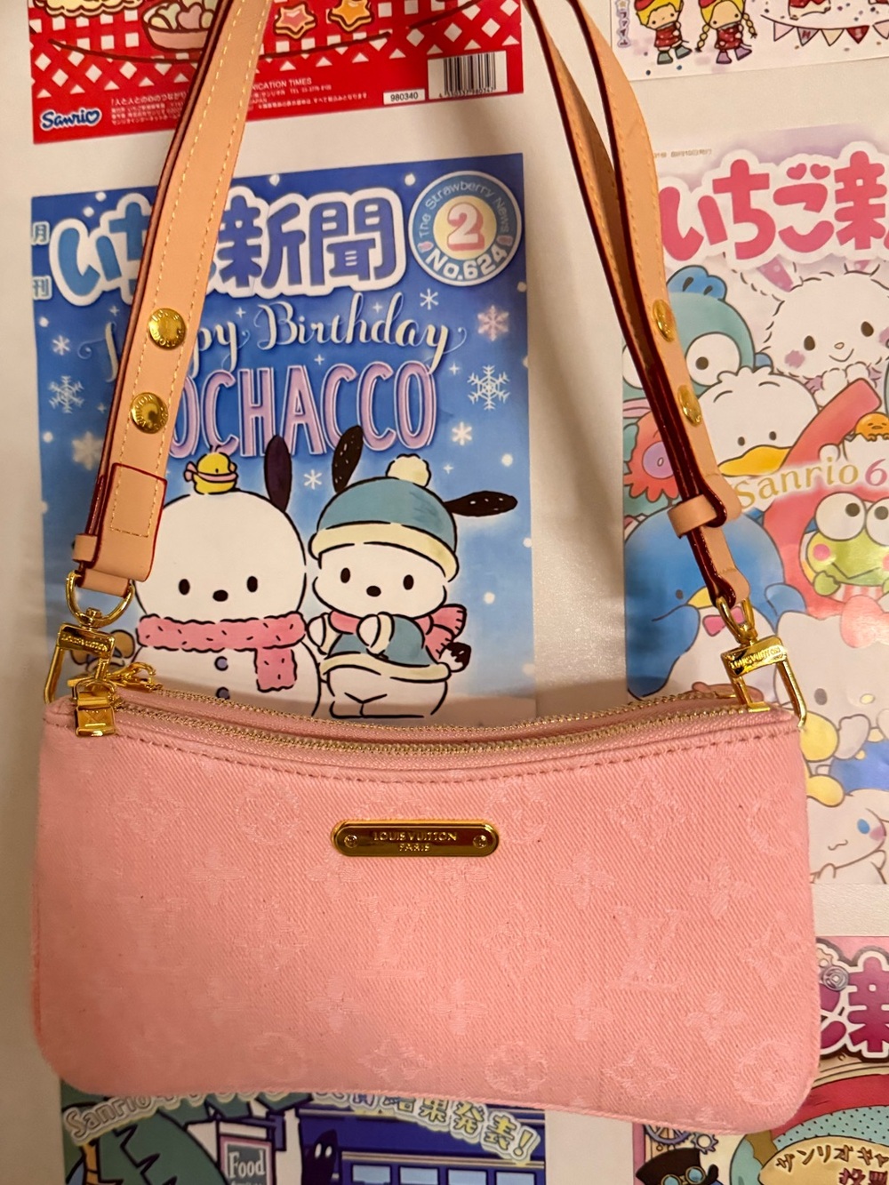 Pink denim pocket purse